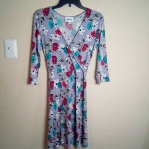 Leota Lavender Wrap Dress with Teal, Red and White Floral Print